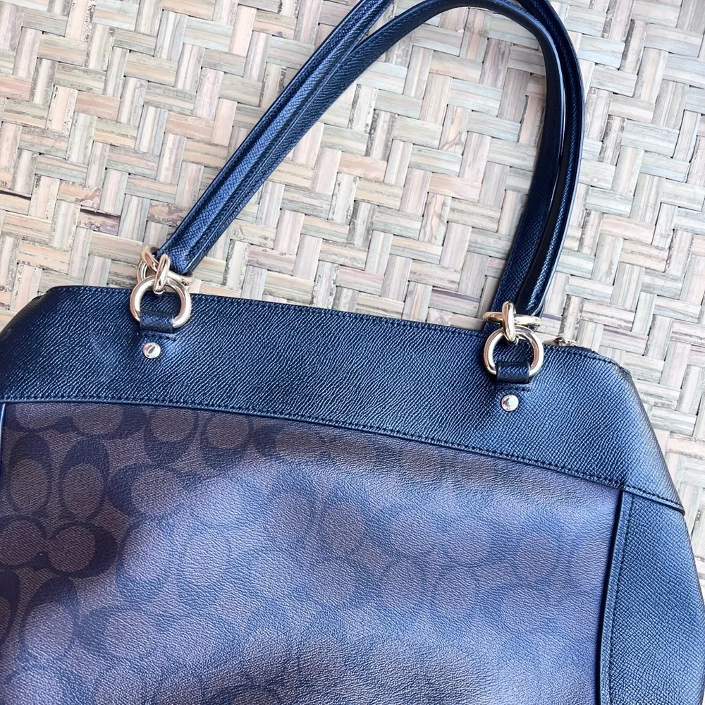 COACH SIGNATURE‎ MONOGRAM BLACK GHW BROOKE SATCHEL CROSSGRAIN LEATHER CARRYALL - Picture 11 of 16